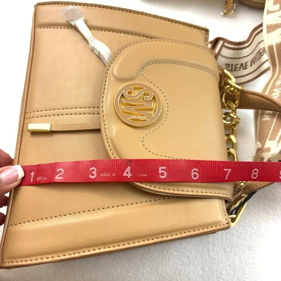 NWT Steve Madden Camel W/ Gold Chain Thick Strap Crossbody Bag - Picture 11 of 11